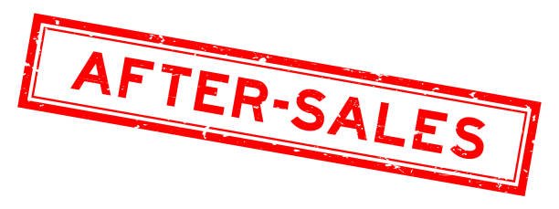 Grunge red after sales word square rubber seal stamp on white bacckground