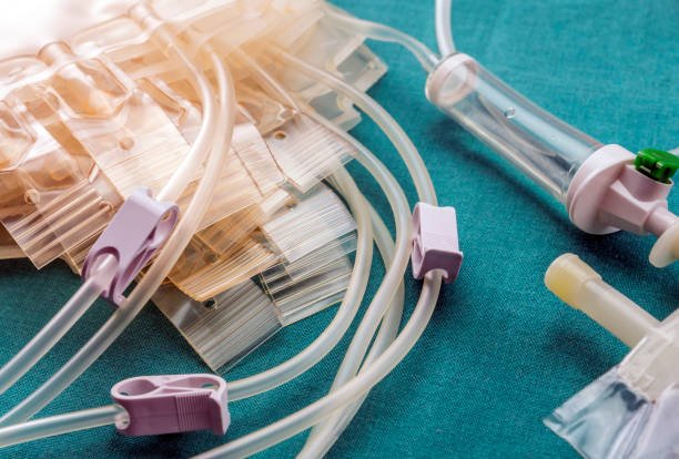 Empty blood bags at a hospital table, conceptual image